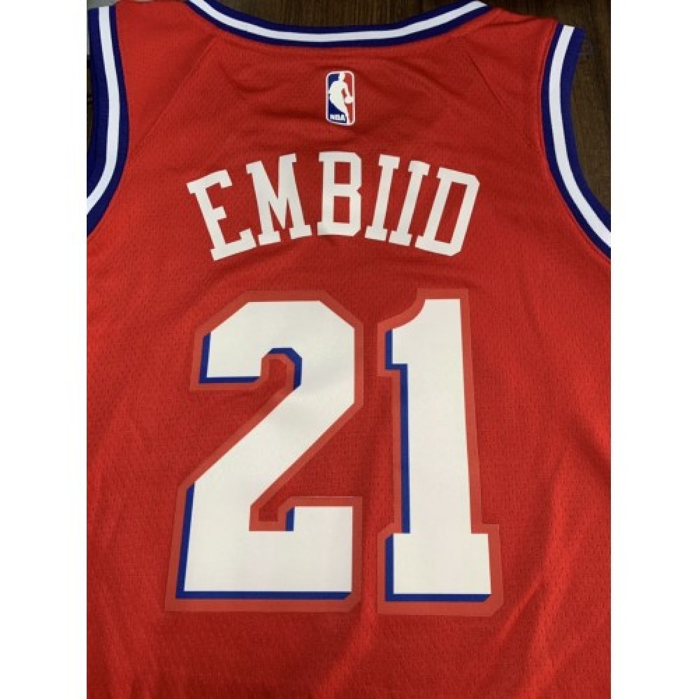 Men's Philadelphia 76ers Joel Embiid #21 Red Swingman Jersey - Statement Edition-Pro Kit Vault | Brand New 26/27 Sports Jerseys